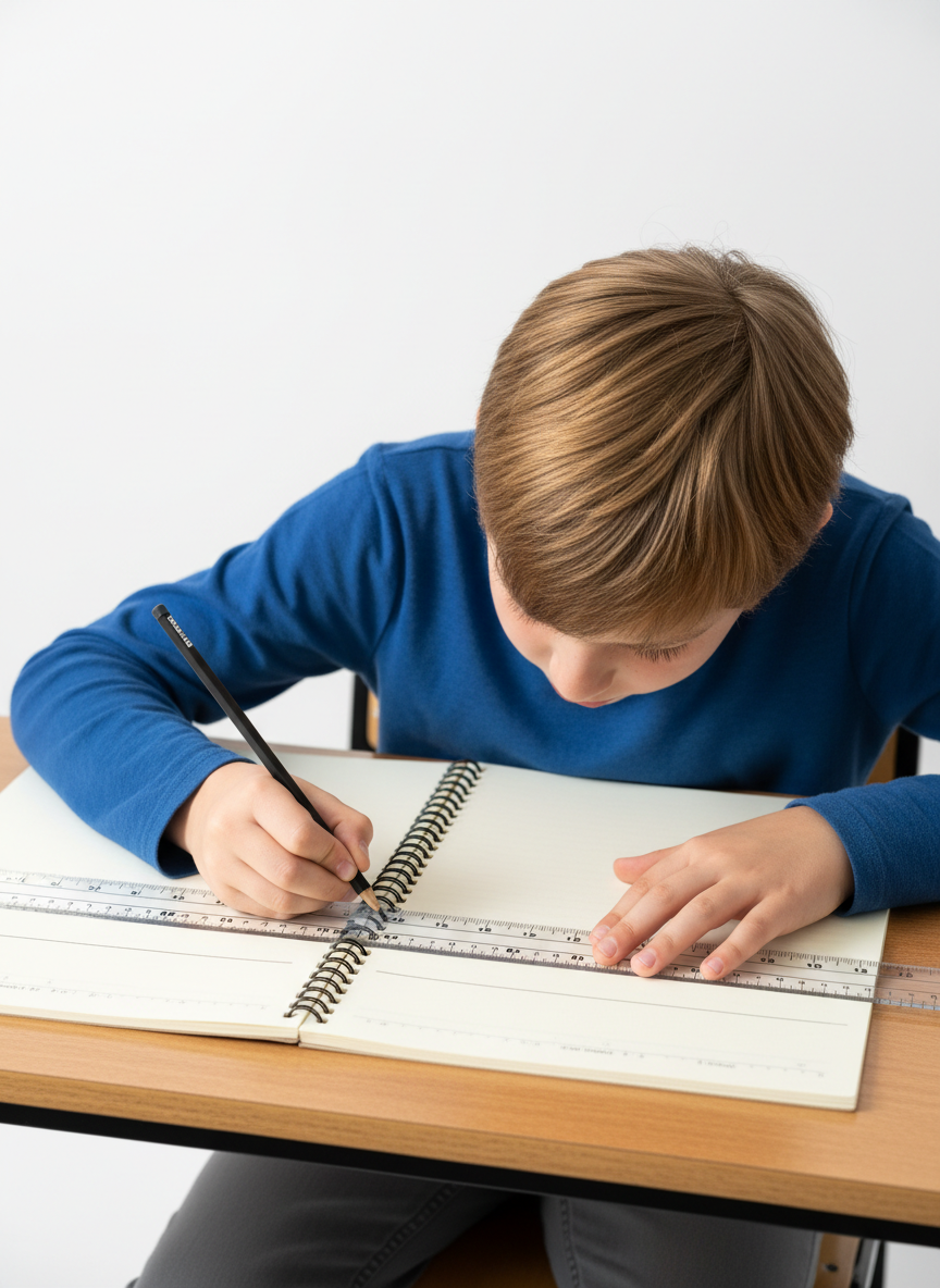 Ученик проводит параллельные линии