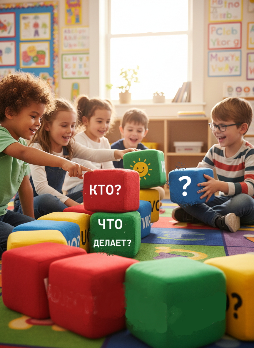 Дети строят предложение из кубиков
