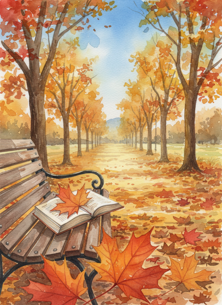 Осенний парк с книгой
